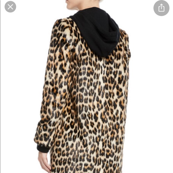 ALICE + OLIVIA Kylie Hoodie Long Leopard Faux-Fur Coat - Picture 3 of 10